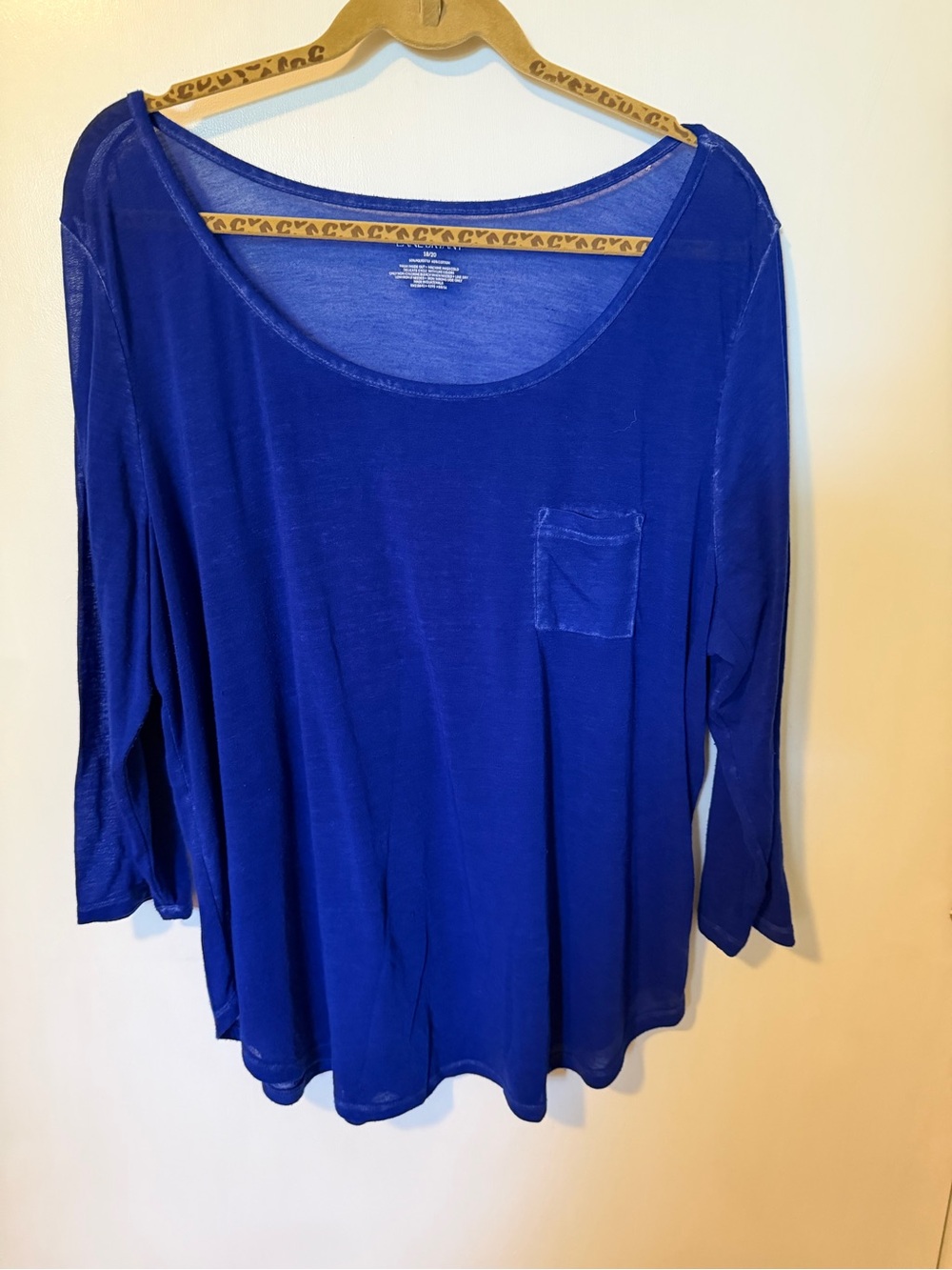 Lane Bryant Acid Wash Royal Blue Scoop Neck Long Sleeve Tee